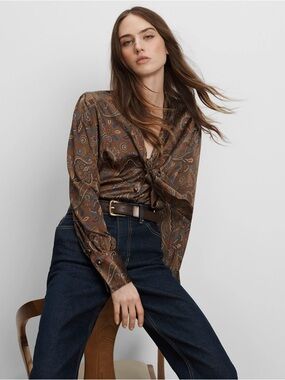 Veronica Beard Brown Paisley Tie-Front Blouse
